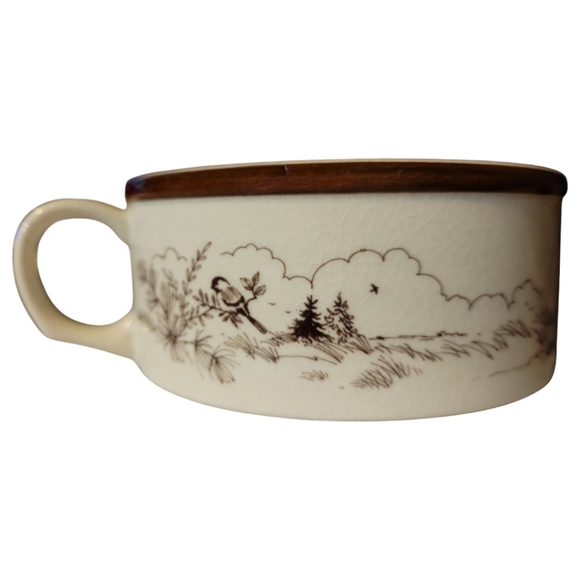 Vtg 80's Down East Crafts Black Cap Chickadee Soup Casserole Cup Bowl Stoneware - Picture 2 of 7